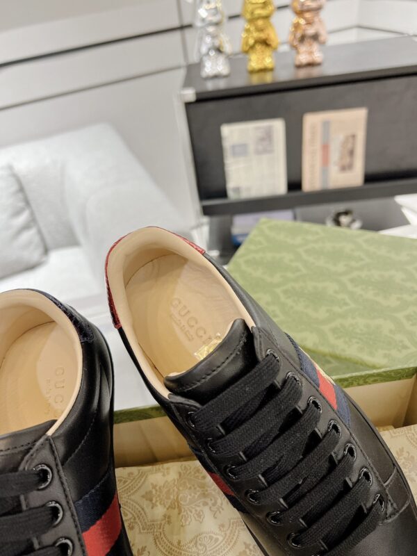 Gucci Ace Embroidered Bee Black Sneaker with Red & Blue Heel Tabs