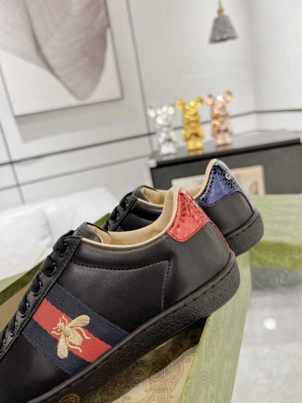 Gucci Ace Embroidered Bee Black Sneaker with Red & Blue Heel Tabs