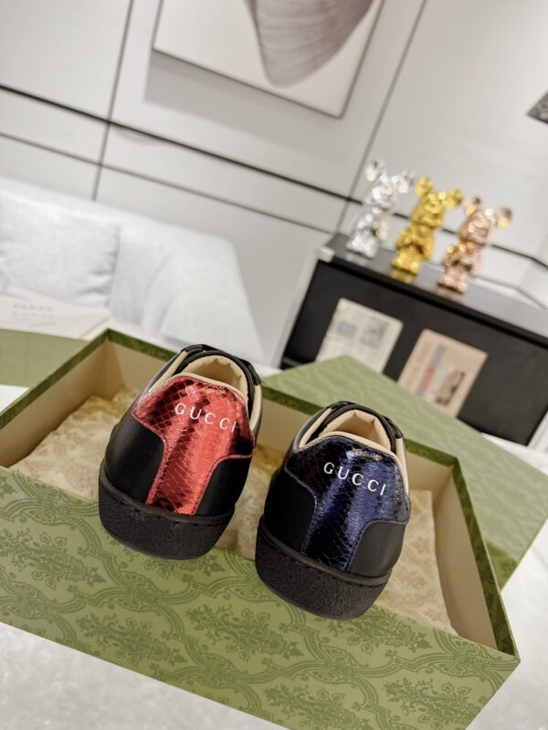 Gucci Ace Embroidered Bee Black Sneaker with Red & Blue Heel Tabs