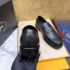 sy_no_FE576F609BD0497C35E391C4D1A1059C_5 Prada Black Matte Leather Metal Buckle Loafers