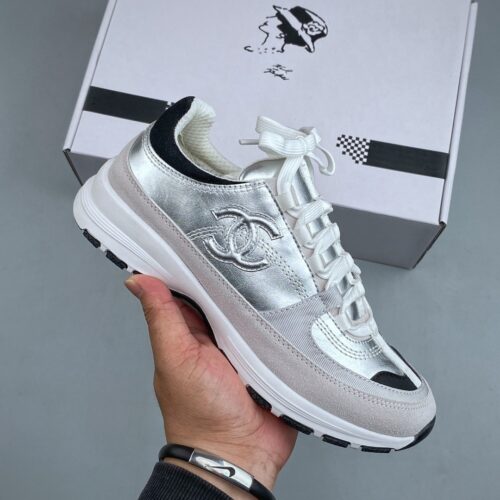 sy_no_FE6D79BFABBB4770D7177499869BCF10_0 Chanel Silver-White Mixed-Material Low-Top Sneaker with Suede and CC Logo
