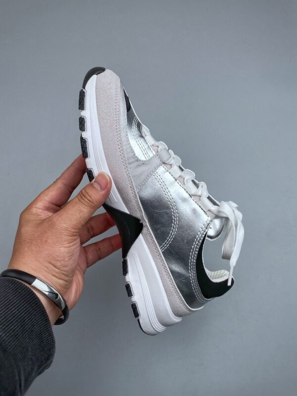 Chanel Silver-White Mixed-Material Low-Top Sneaker with Suede and CC Logo