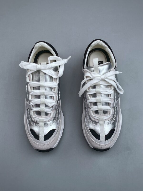 Chanel Silver-White Mixed-Material Low-Top Sneaker with Suede and CC Logo