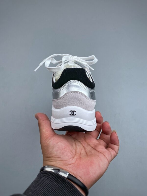 Chanel Silver-White Mixed-Material Low-Top Sneaker with Suede and CC Logo