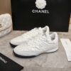 sy_no_FF6BDA0E93CD05595F46FE27C19E8E77_0 Chanel White Quilted Leather Low-Top Sneaker with Suede Detailing and Tongue Logo