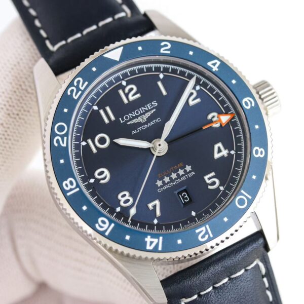 sy_no_30EE81E3A886CEA8666542FB32ACEFCF_1 Longines Spirit Zulu Time Blue Bezel GMT Watch