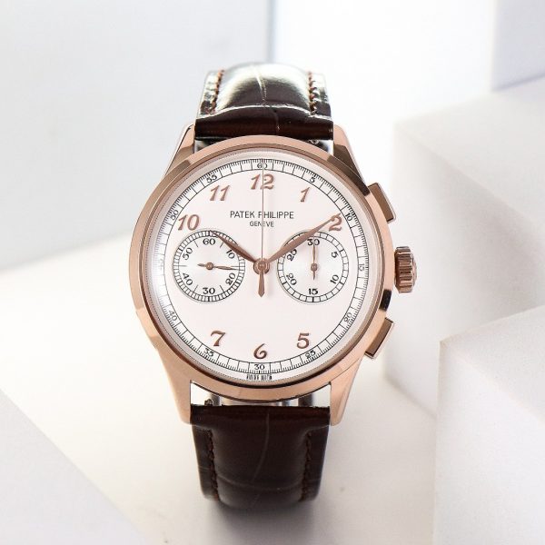 sy_no_312E0CFDE39404E5CDAD27E597F8AB81_1 Patek Philippe Rose Gold Silver-White Dial Chronograph Dress Watch