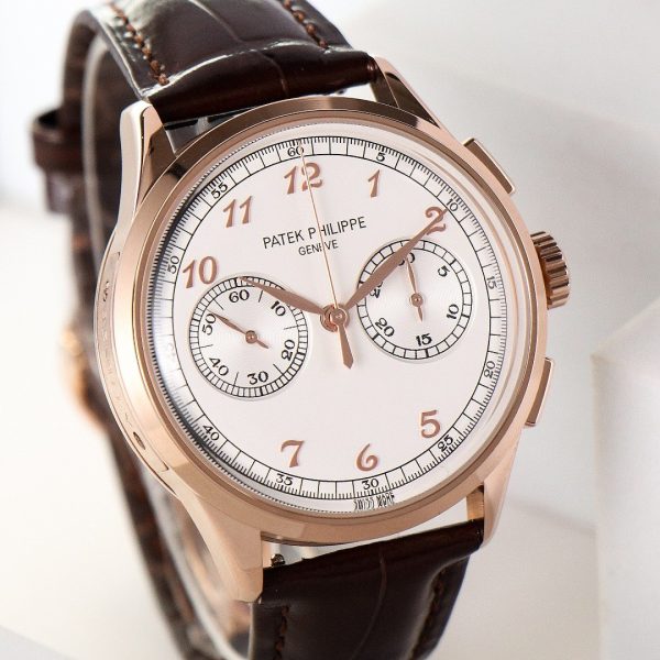 sy_no_312E0CFDE39404E5CDAD27E597F8AB81_2 Patek Philippe Rose Gold Silver-White Dial Chronograph Dress Watch
