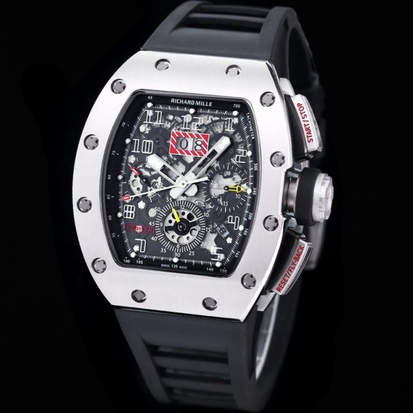 sy_no_42DA7743313F9F10B683F890C1D806F8_0 Richard Mille RM 011 Silver-Tone Skeleton Flyback Chronograph Watch