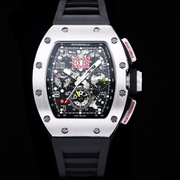 sy_no_42DA7743313F9F10B683F890C1D806F8_1 Richard Mille RM 011 Silver-Tone Skeleton Flyback Chronograph Watch