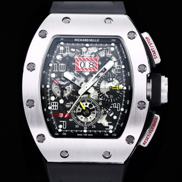 sy_no_42DA7743313F9F10B683F890C1D806F8_2 Richard Mille RM 011 Silver-Tone Skeleton Flyback Chronograph Watch