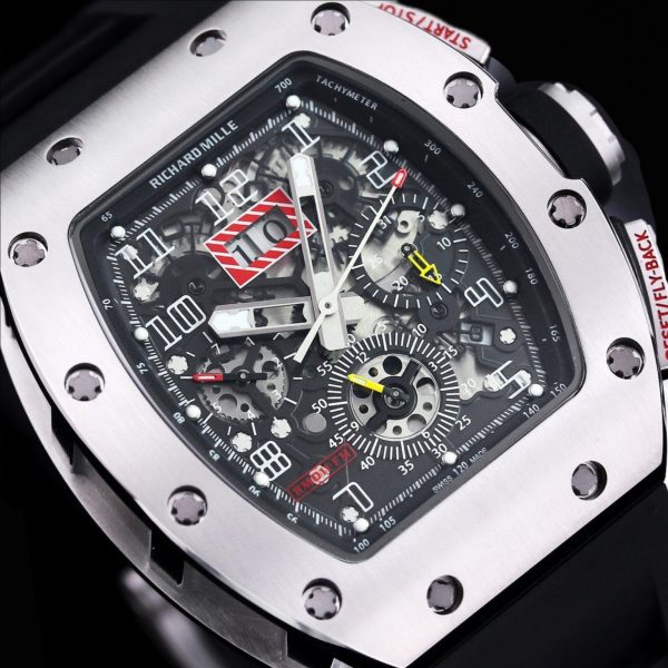 sy_no_42DA7743313F9F10B683F890C1D806F8_3 Richard Mille RM 011 Silver-Tone Skeleton Flyback Chronograph Watch