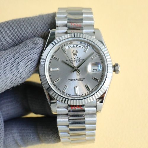 Rolex Day-Date 40 Stainless Steel Fluted Bezel Roman Diamond Marker Watch