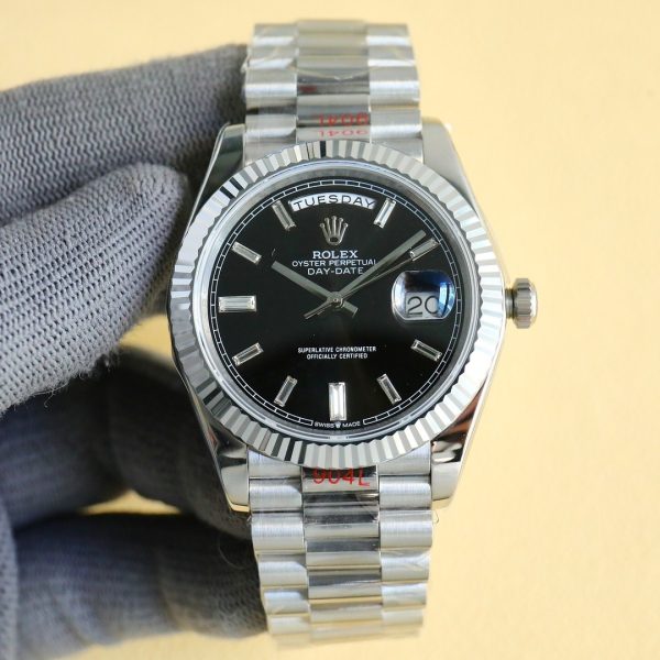sy_no_DB71DFE95B4DBA808380A53695261717_1 Rolex Day-Date 40 Stainless Steel Fluted Bezel Roman Diamond Marker Watch