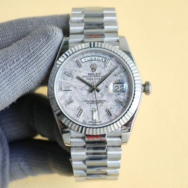 sy_no_DB71DFE95B4DBA808380A53695261717_2 Rolex Day-Date 40 Stainless Steel Fluted Bezel Roman Diamond Marker Watch