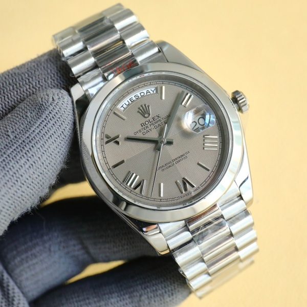 sy_no_DB71DFE95B4DBA808380A53695261717_3 Rolex Day-Date 40 Stainless Steel Fluted Bezel Roman Diamond Marker Watch