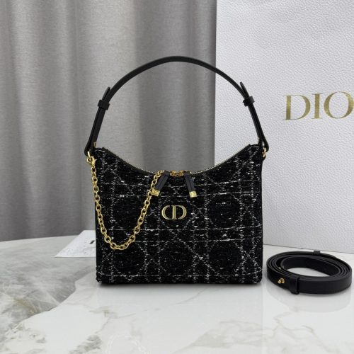 sy_no_E775A0549F38A7C35ED145FBF789B0B4_0 Diorling Black Cannage Tweed Mini Hobo Bag