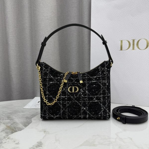 Diorling Black Cannage Tweed Mini Hobo Bag
