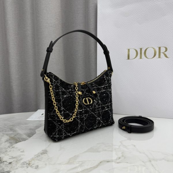 Diorling Black Cannage Tweed Mini Hobo Bag