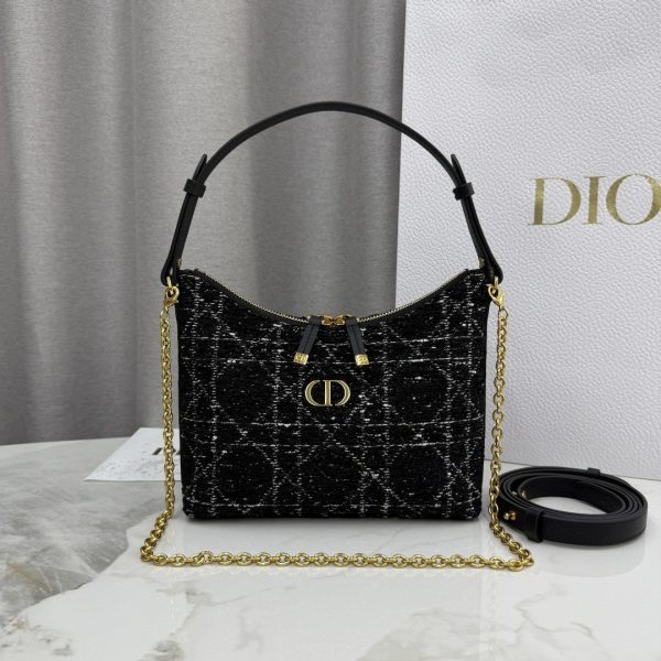 Diorling Black Cannage Tweed Mini Hobo Bag