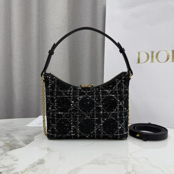 Diorling Black Cannage Tweed Mini Hobo Bag