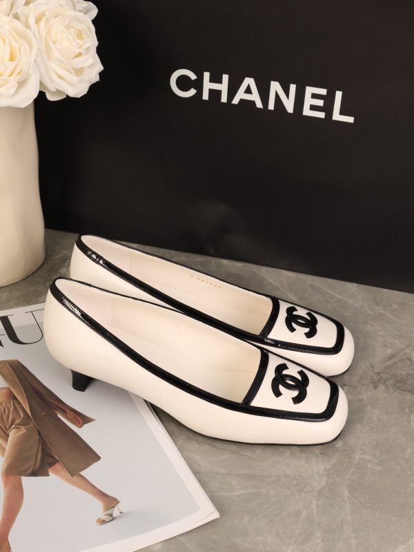 CHANEL Black & White Color-Blocked Square-Toe Slingback Heel