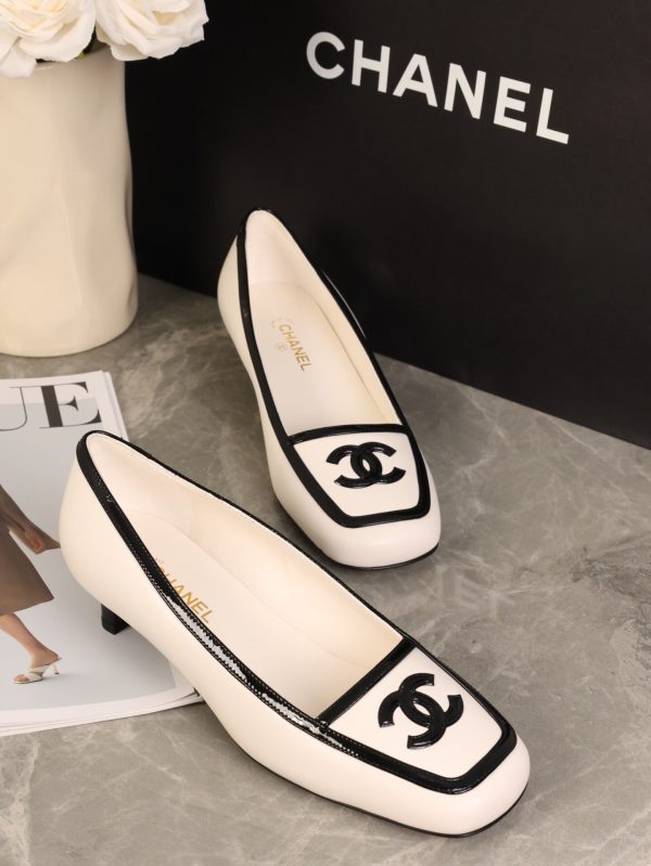 CHANEL Black & White Color-Blocked Square-Toe Slingback Heel